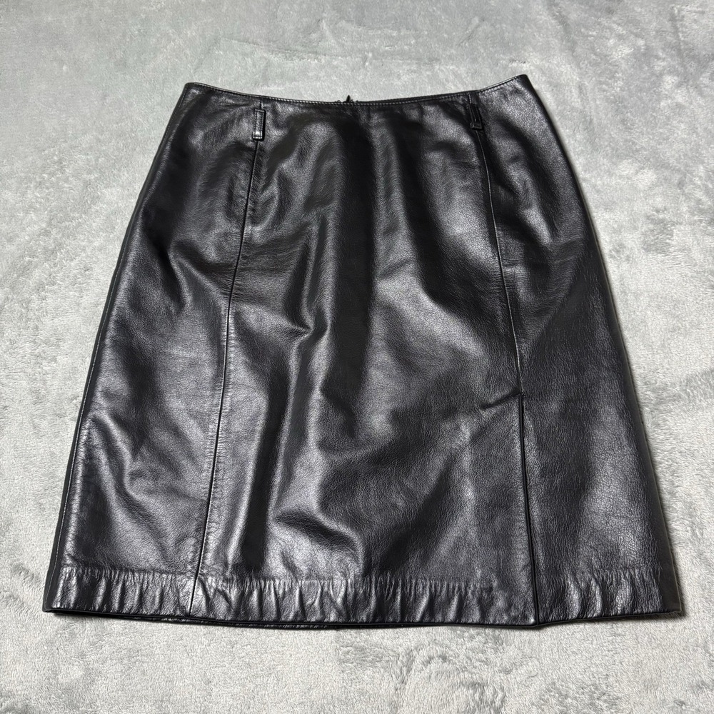 VTG Y2K Ann Taylor 100% Leather Lined Mini Skirt Size 8P Grunge Goth Biker